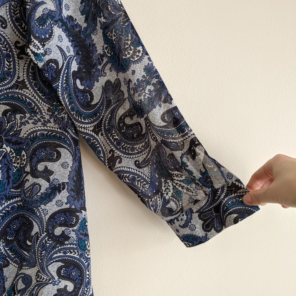 Cleo Petite - navy paisley buttoned shirt & camisole set - Picture 3 of 8